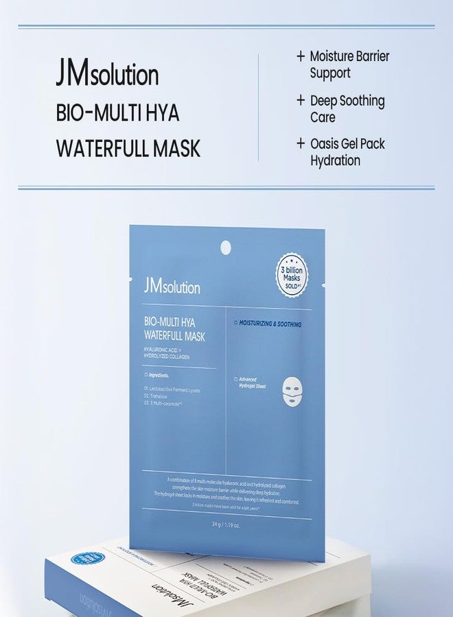 JMsolution Bio Multi-Hyaluronic Waterfull Mask – Deep Hydration Hydrogel Sheet Mask for Dry & Dehydrated Skin – 5-Layer Hyaluronic Acid – Overnight Treatment (4 Sheets) - Image 2